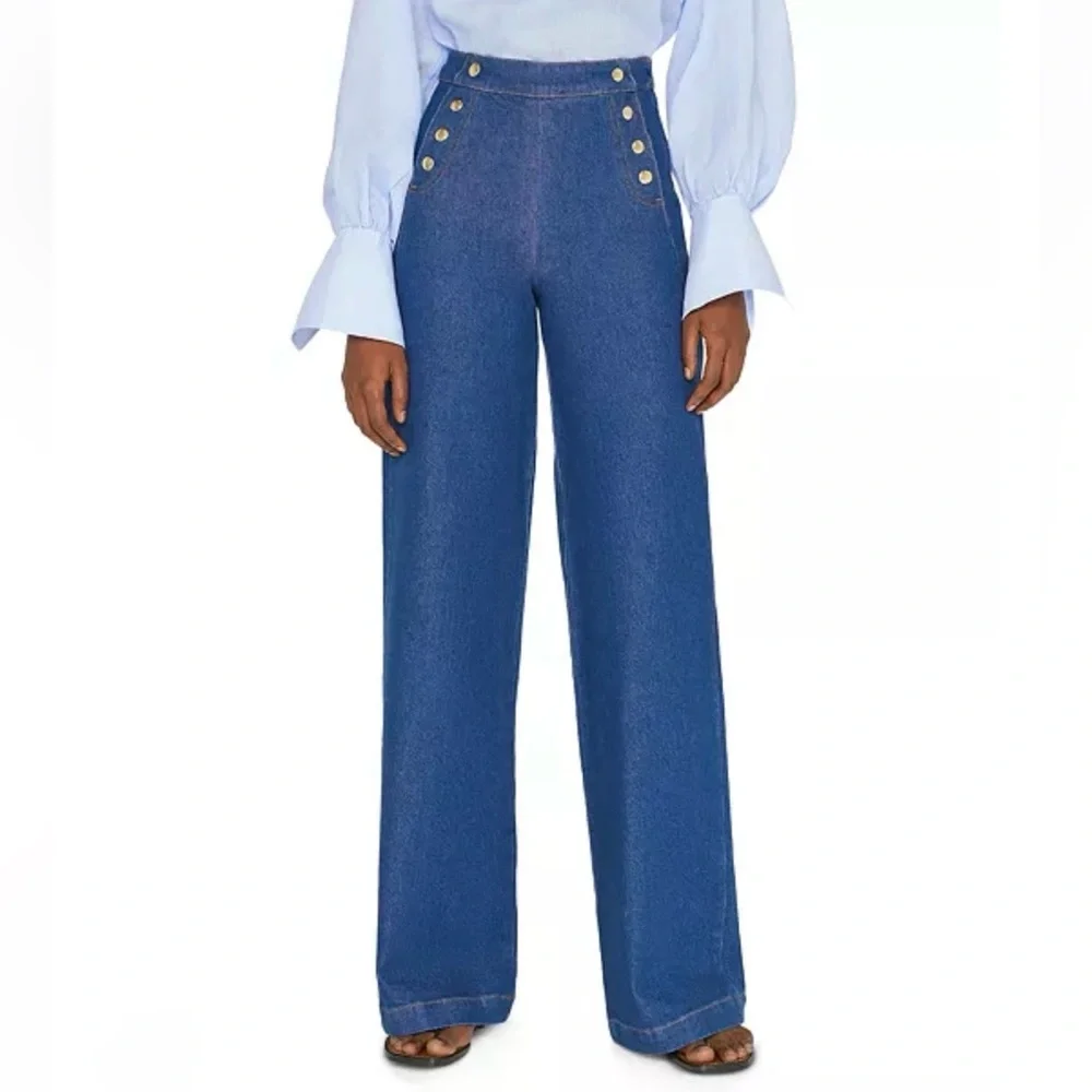 Frame Sailor Snap High Rise Wide Leg Jeans in Adele - Picture 2 of 16